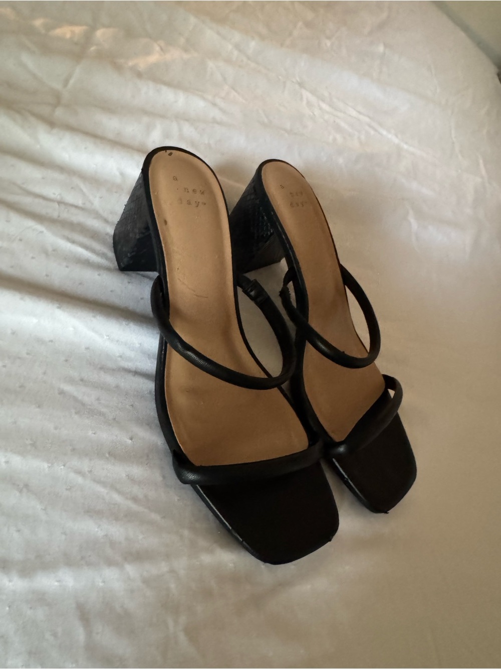 a new day Black Square Toe Strappy Block Heel Sandals